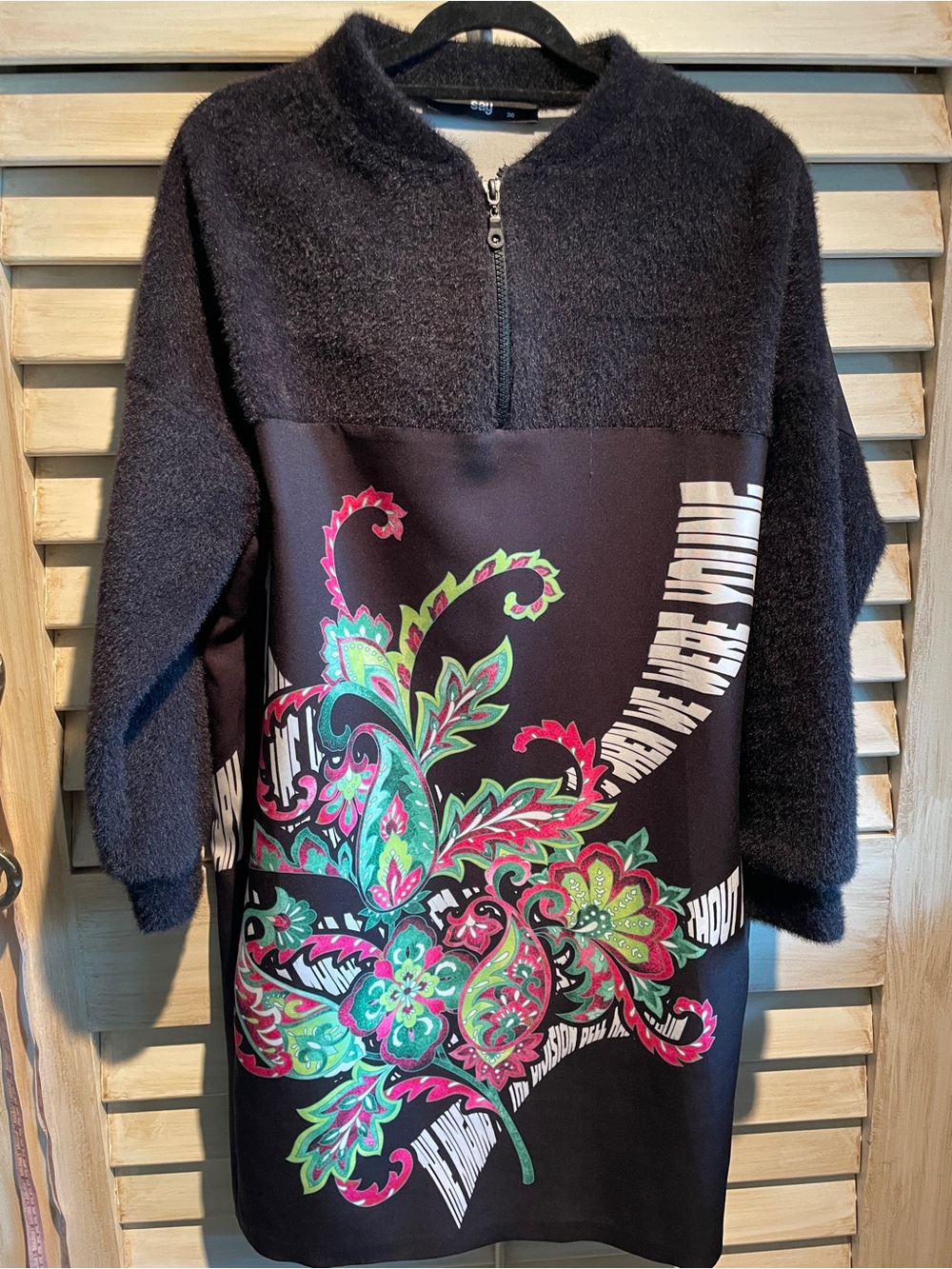 NWOT - SAY - Mixed Media Wearable Art Graphic Dress - Sz 36. Made in Turkey. - Picture 6 of 14
